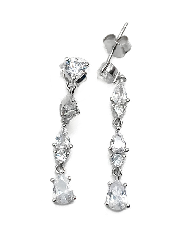 Aretes plata largo piedras blanco en gota