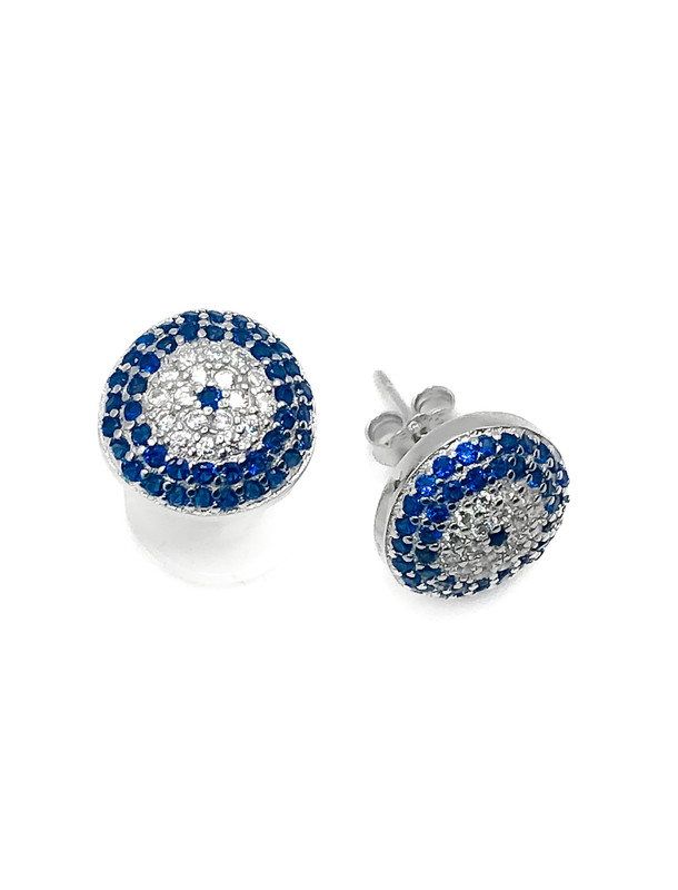 Aretes plata circulo piedras micropave azul y blanco