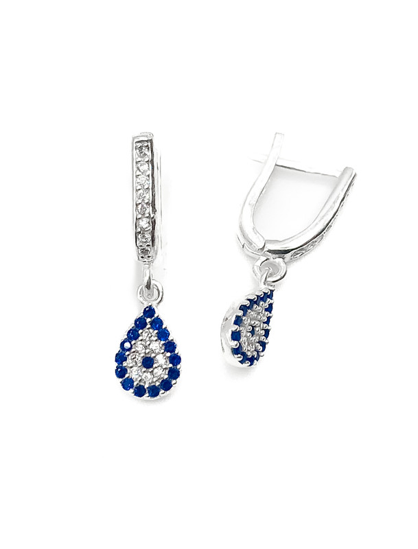 Aretes plata gota micropave azul y blanco broche patente