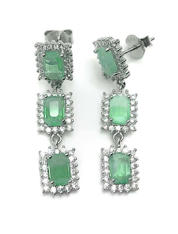 Aretes plata largo cuadrados agua marina