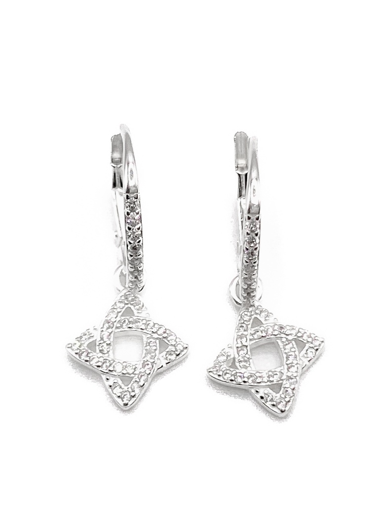 Aretes plata huggie largo colgante de flor