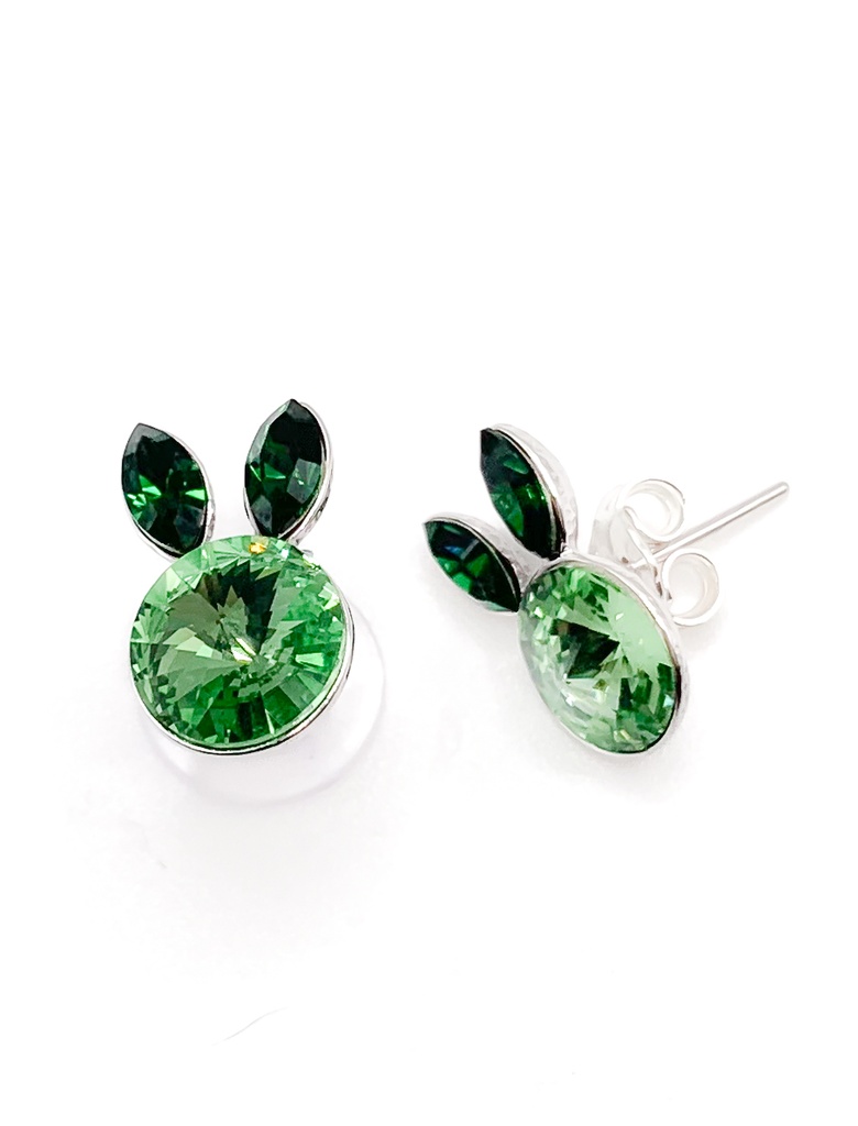 Aretes plata de conejo piedras verdes