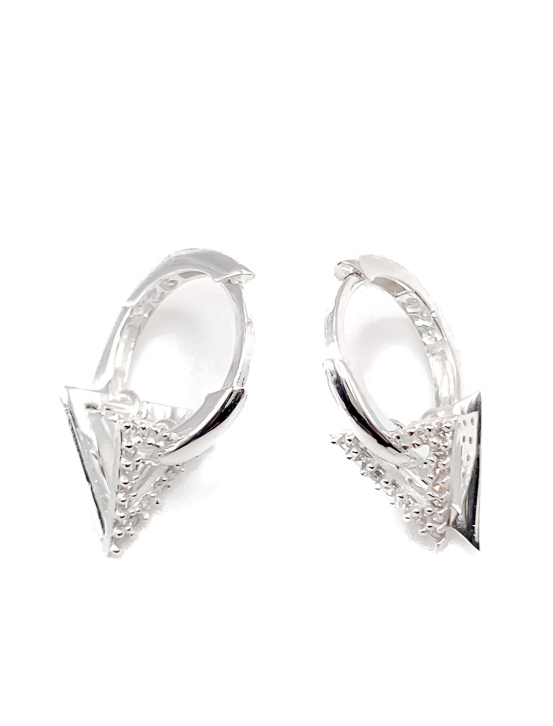 Aretes plata huggie con colgante triangular de enjoye blanco