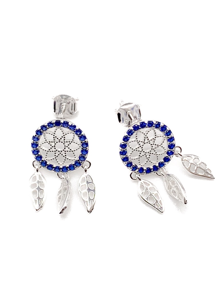 Aretes plata atrapasueños piedras azules con plumas moviles