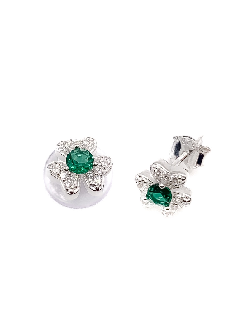 Aretes plata trebol circon verde