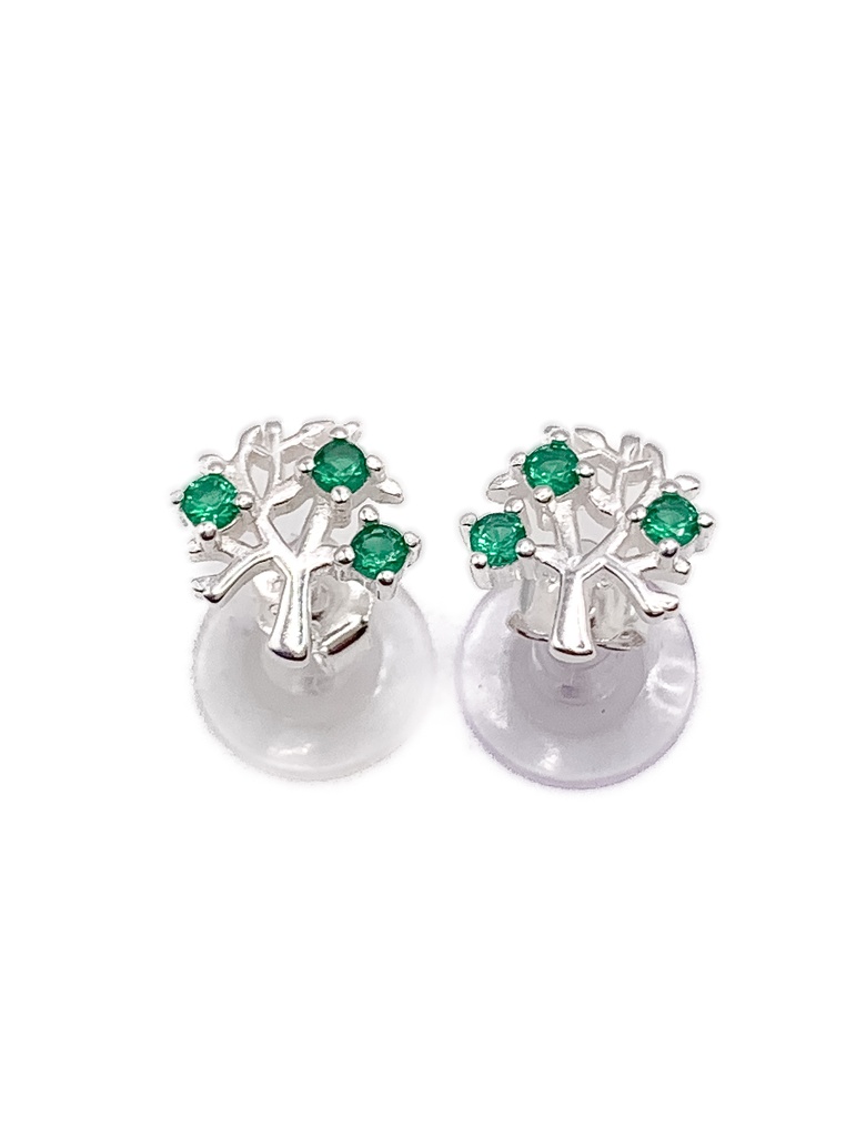 Aretes plata arbol de la vida pequeño piedras verde