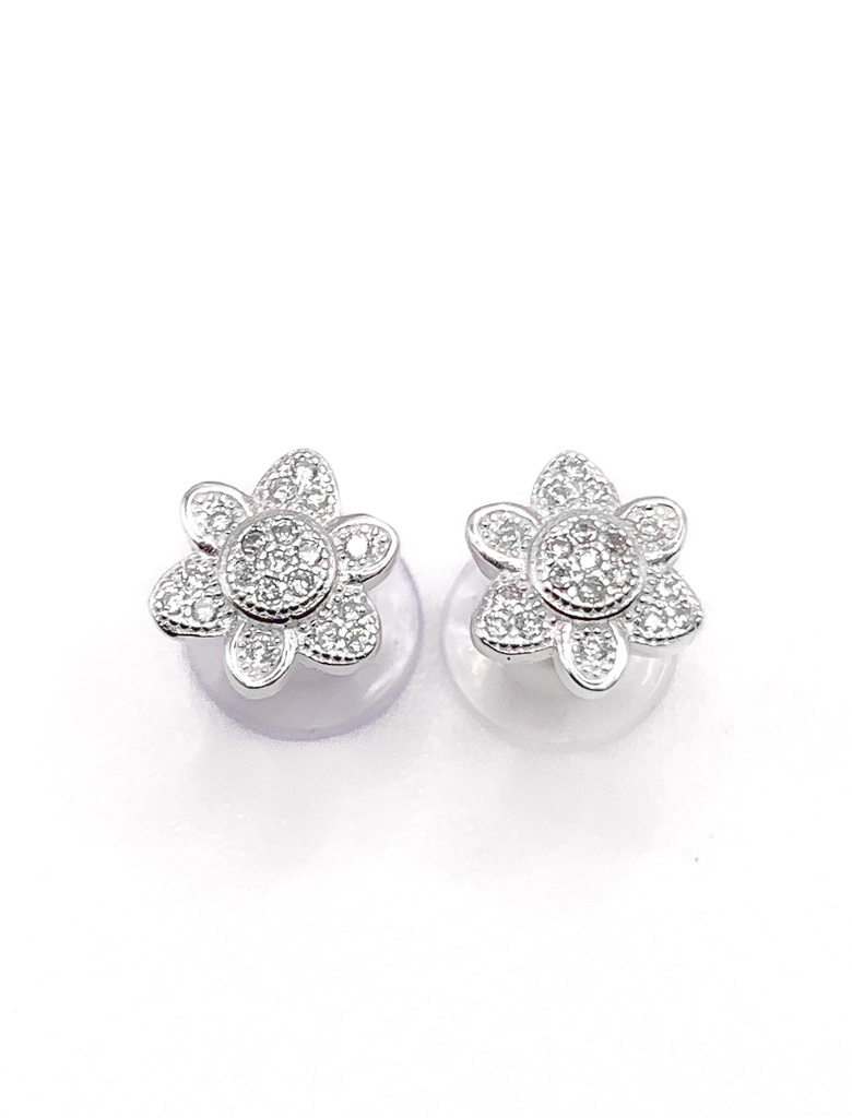 Aretes plata flor micropave blanca