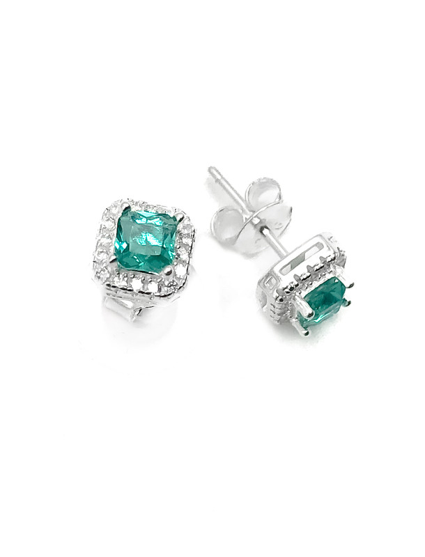 Aretes plata cuadrado de piedra verde agua