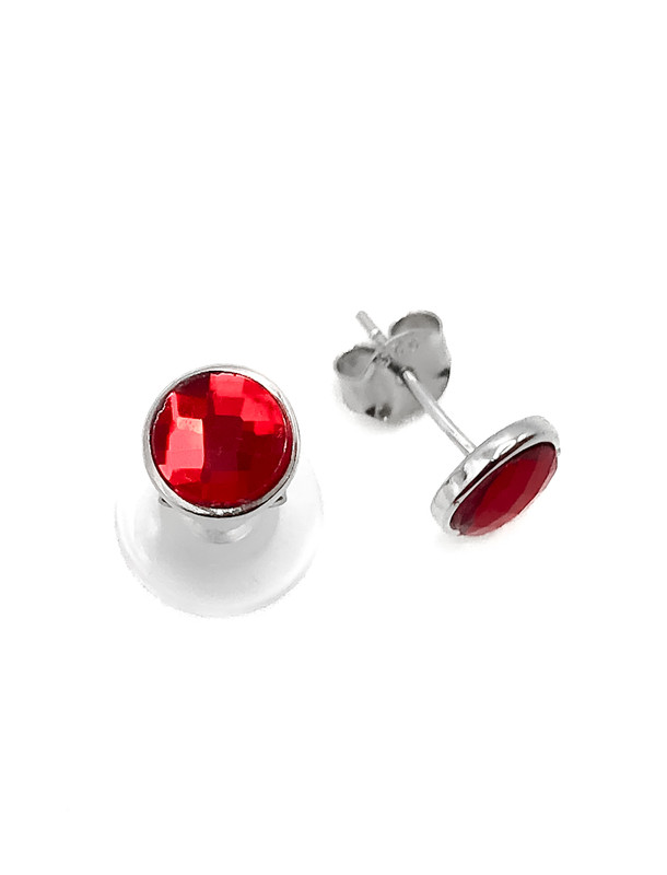 Aretes plata circulo piedra roja