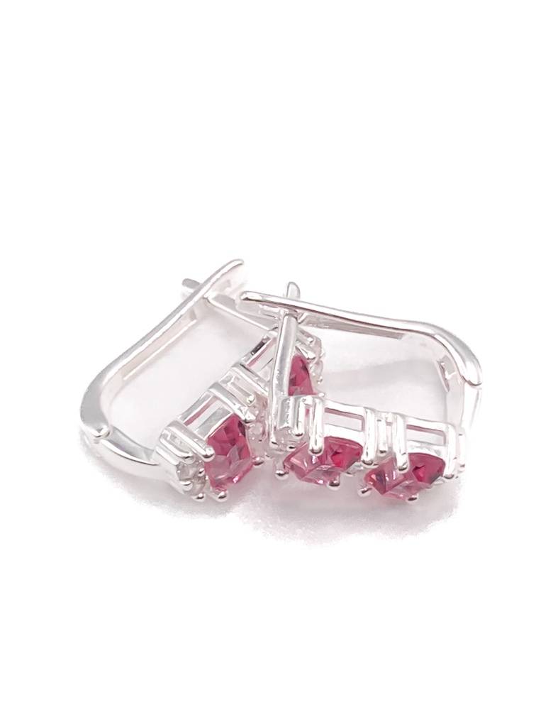 Aretes plata con broche patente rectangular piedras rosadas y blancas