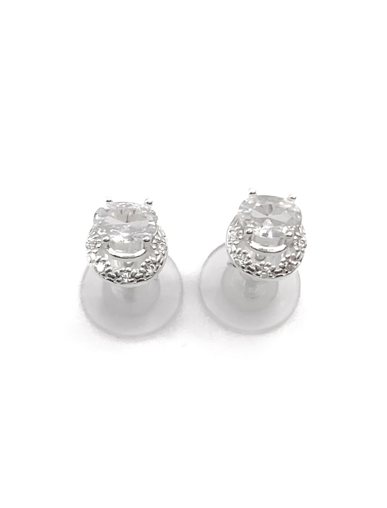 Aretes plata circulo pequeño de piedras con piedra oval blanca