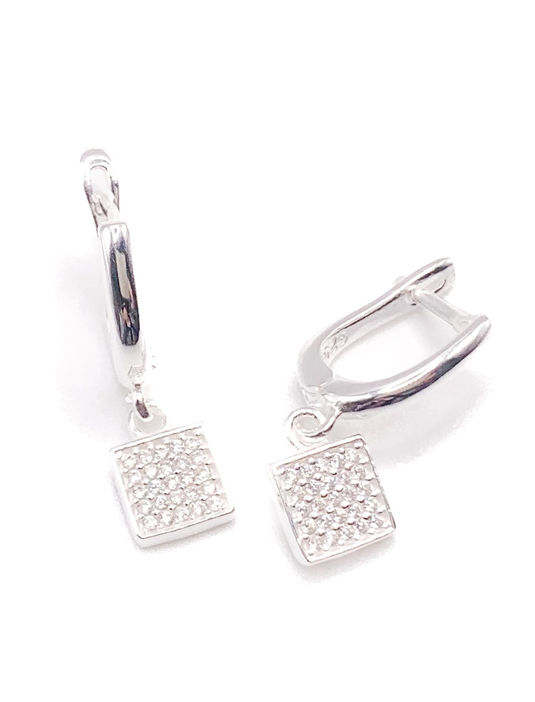 Aretes plata con broche de patente clogante cuadrado de circones