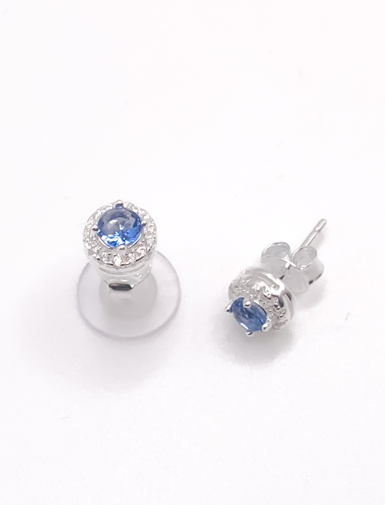 Aretes plata circulo pequeño con piedra circular celeste