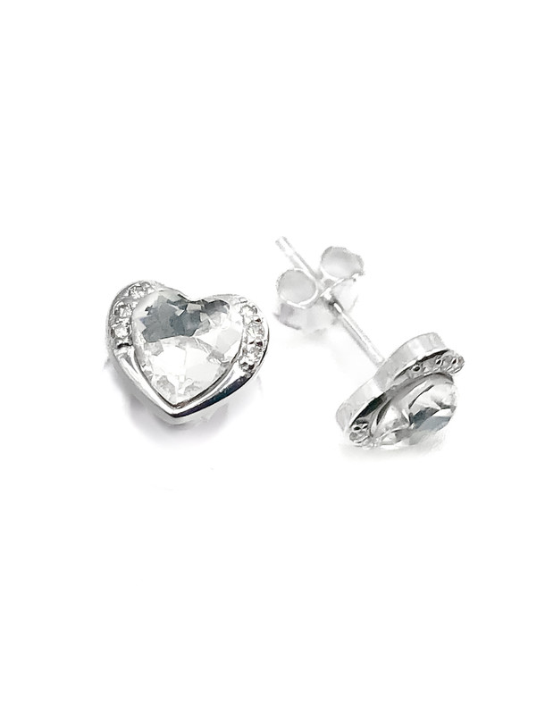 Aretes plata corazon con piedra blanca