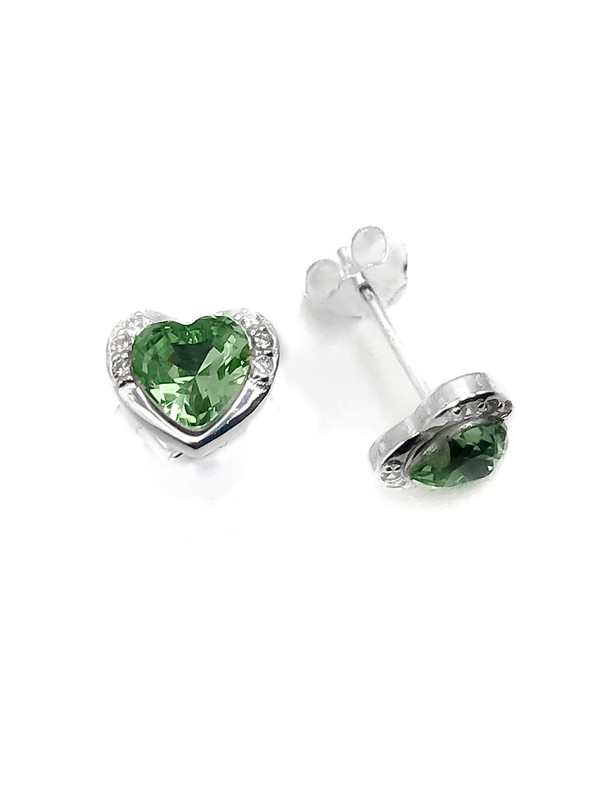 Aretes plata corazon con piedra verde