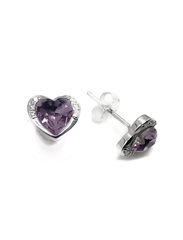 Aretes plata corazon con piedra lila