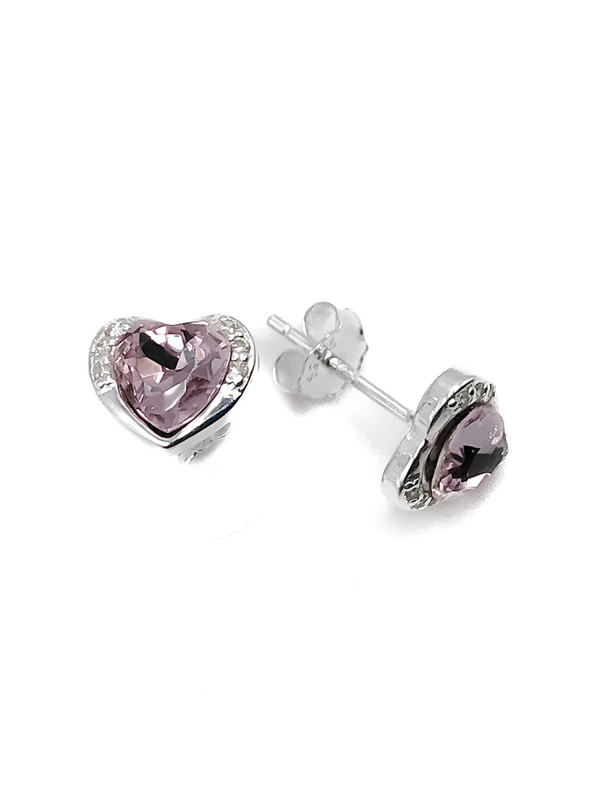 Aretes plata corazon con piedra rosada