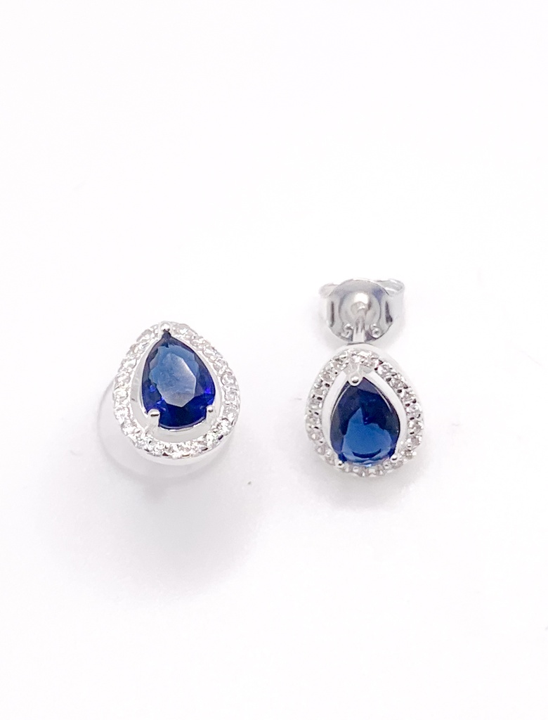 Aretes plata de piedra en gota azul