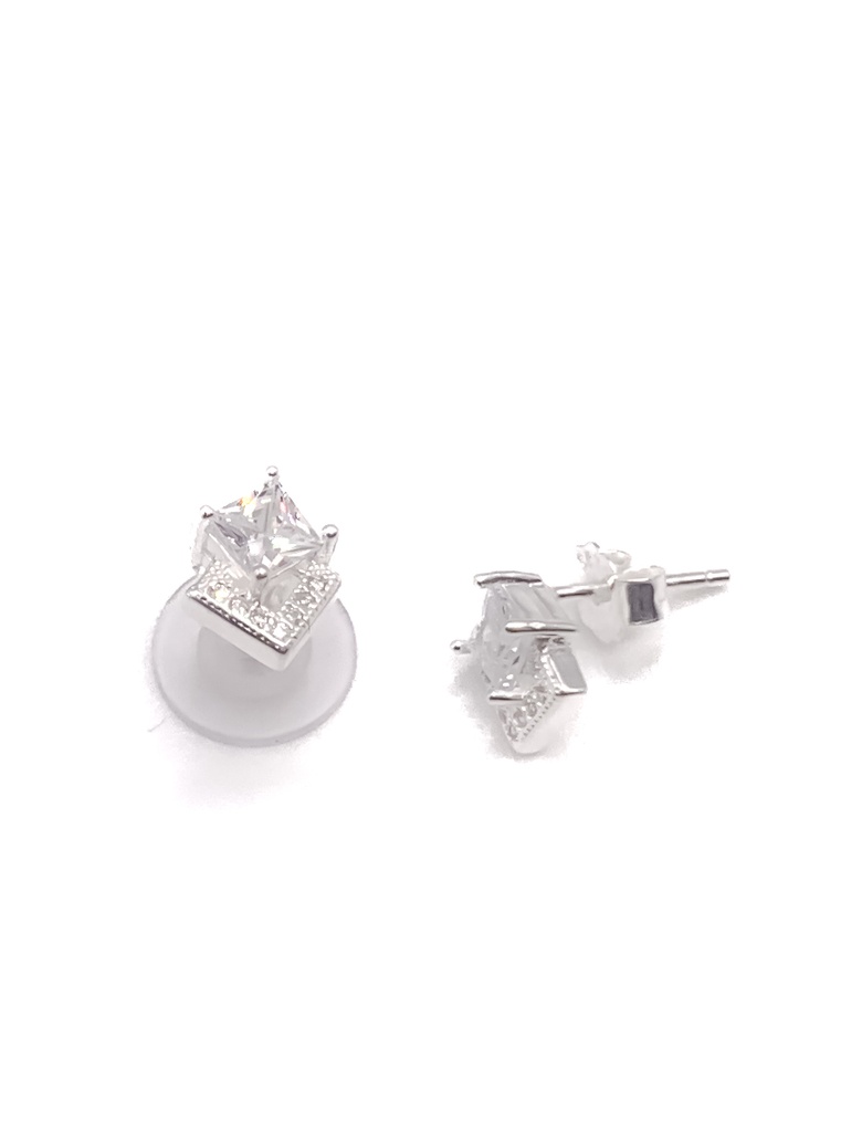 Aretes plata rombo de piedras blancas doble