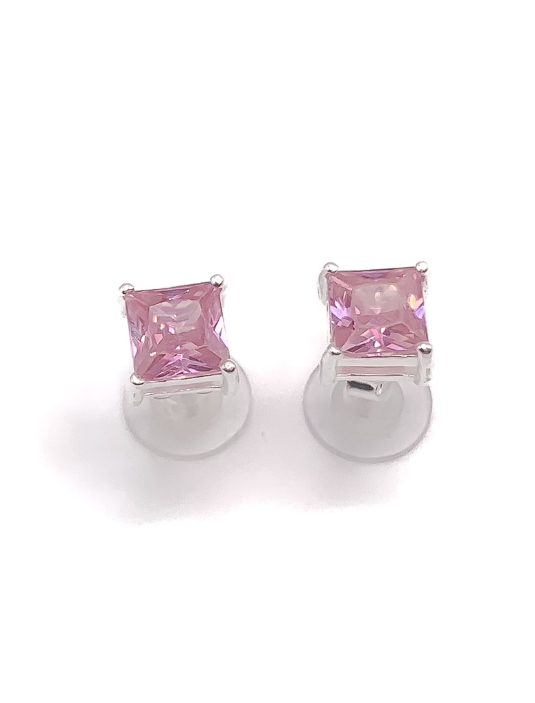 Aretes plata de piedra cuadrada rosada