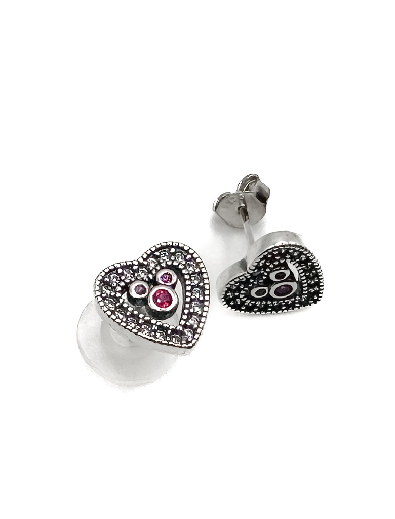 Aretes plata corazon con mickey rosado