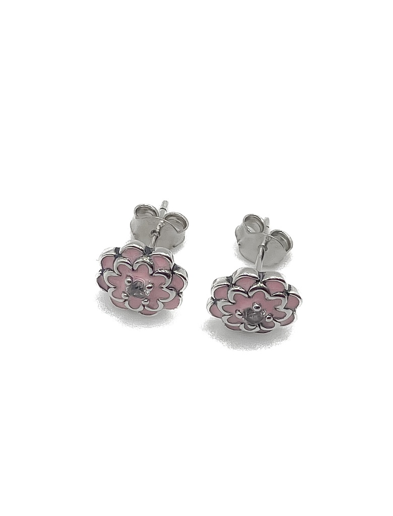 Aretes plata flor de varias capas rosada