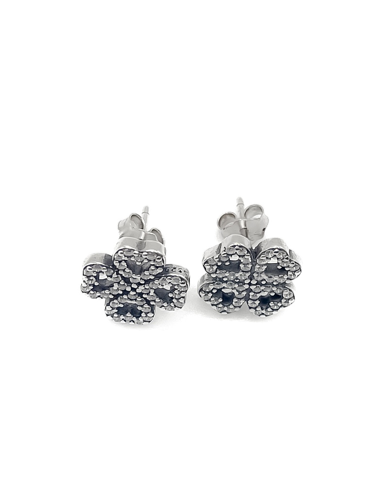 Aretes plata trebol de corazones