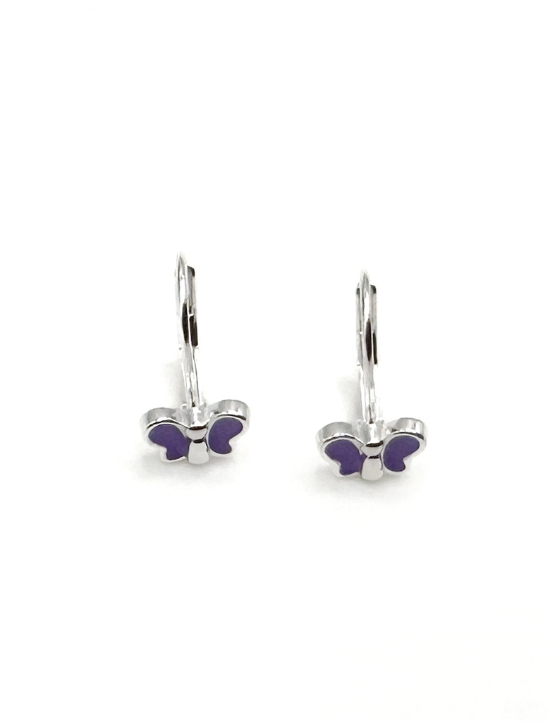 Aretes plata de asa mariposa pequeña esmaltada morada