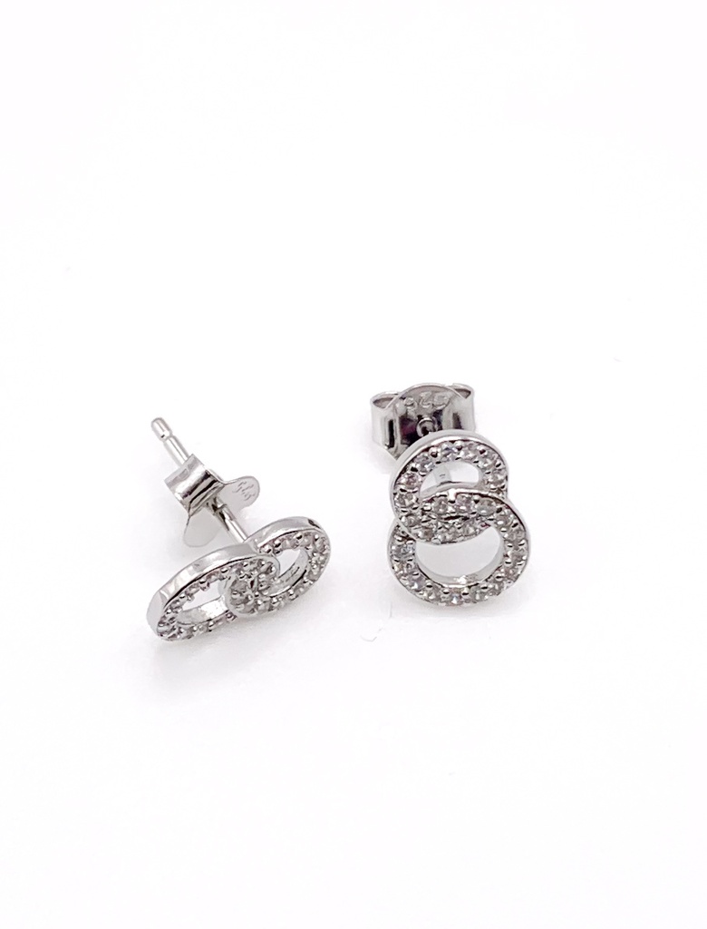 Aretes plata doble círculo con piedras blancas