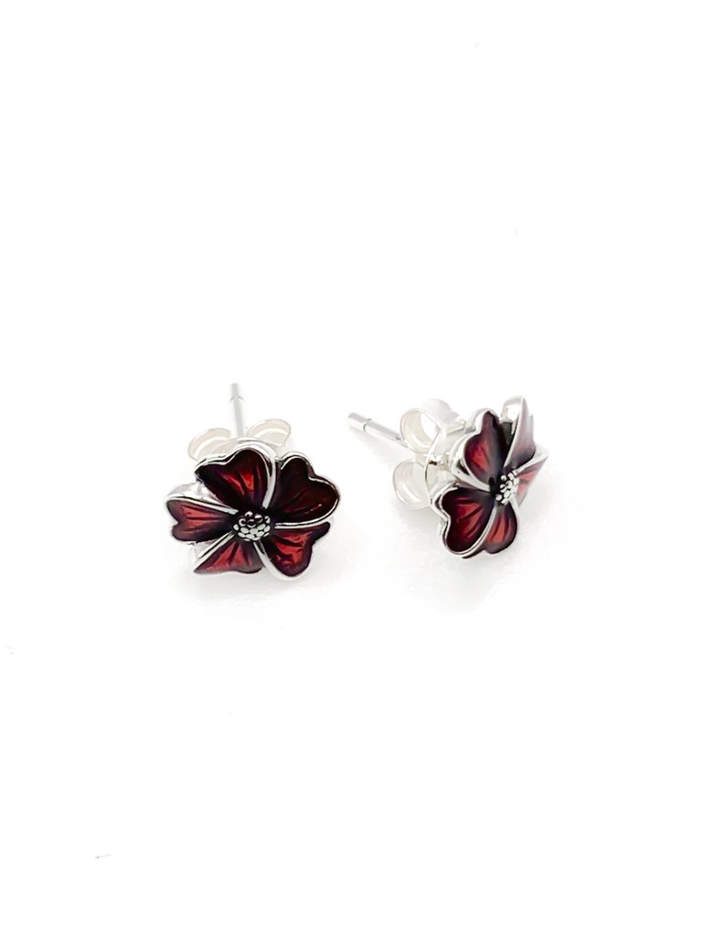 Aretes plata flor roja