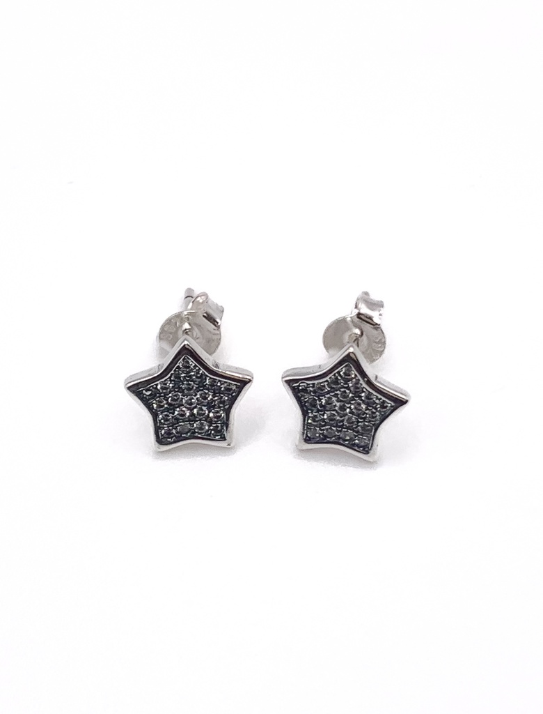 Aretes plata estrella rellena de circones blancos