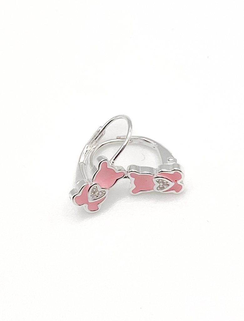 Aretes plata de asa oso rosado esmaltado