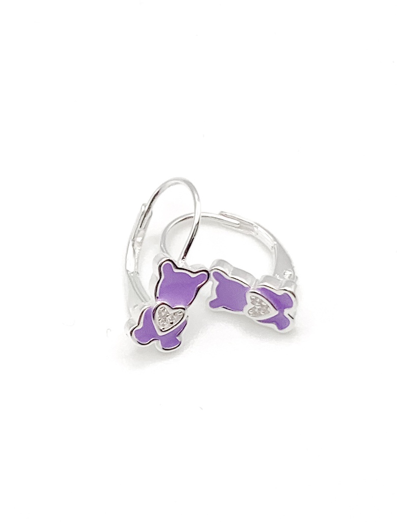 Aretes plata de asa oso morado esmaltado