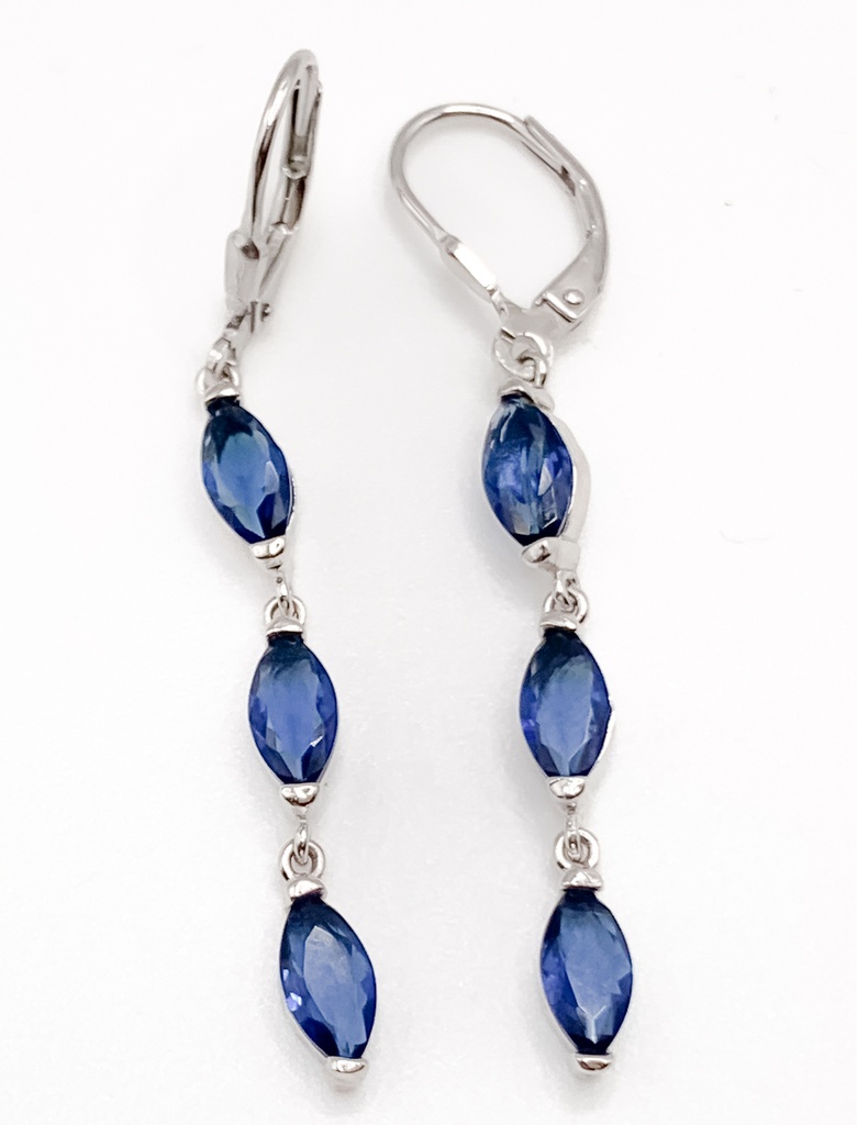 Aretes plata largos de piedras azules