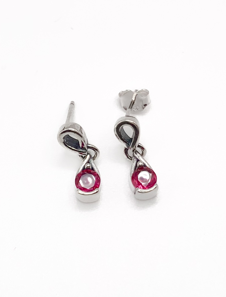 Aretes plata colgante de piedra fucsia