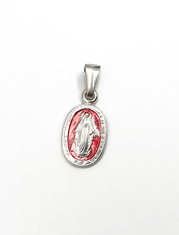 Dijes plata virgen inmaculada roja redonda