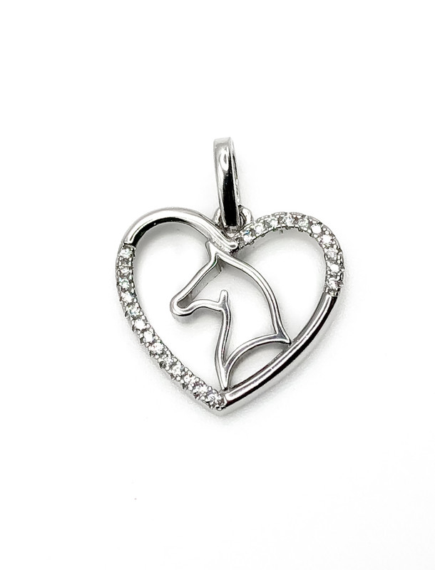 Dijes plata corazon con silueta caballo