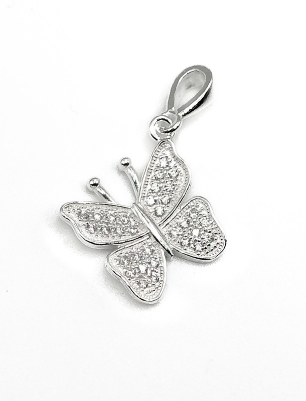 Dijes plata mariposa con enjoye y antenas