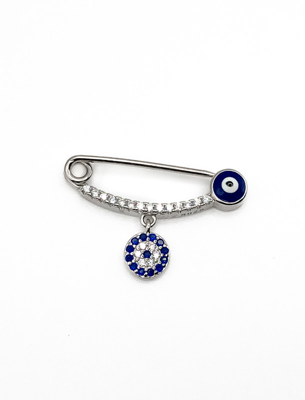 Dijes plata broche imperdible con flor azul