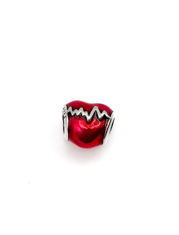 Dijes plata corazon rojo con electrocardiograma