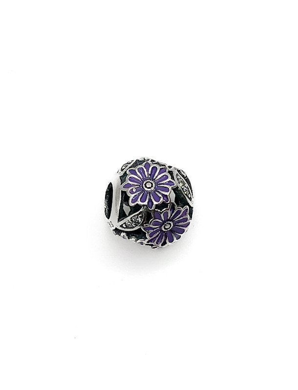 Dijes plata bolas flores lilas