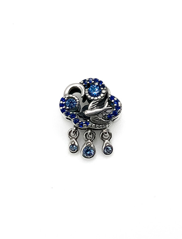 Dijes plata nube pajaro azul