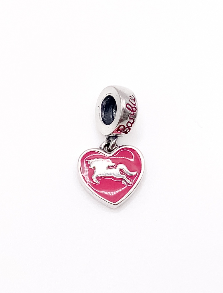 Dijes plata corazon con unicornio rosado