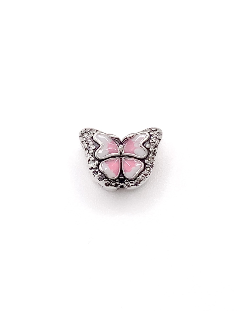 Dijes plata mariposa ancha blanca con rosado