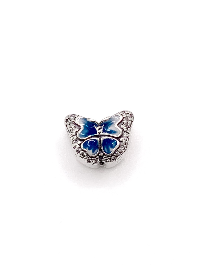 Dijes plata mariposa ancha blanca con azul