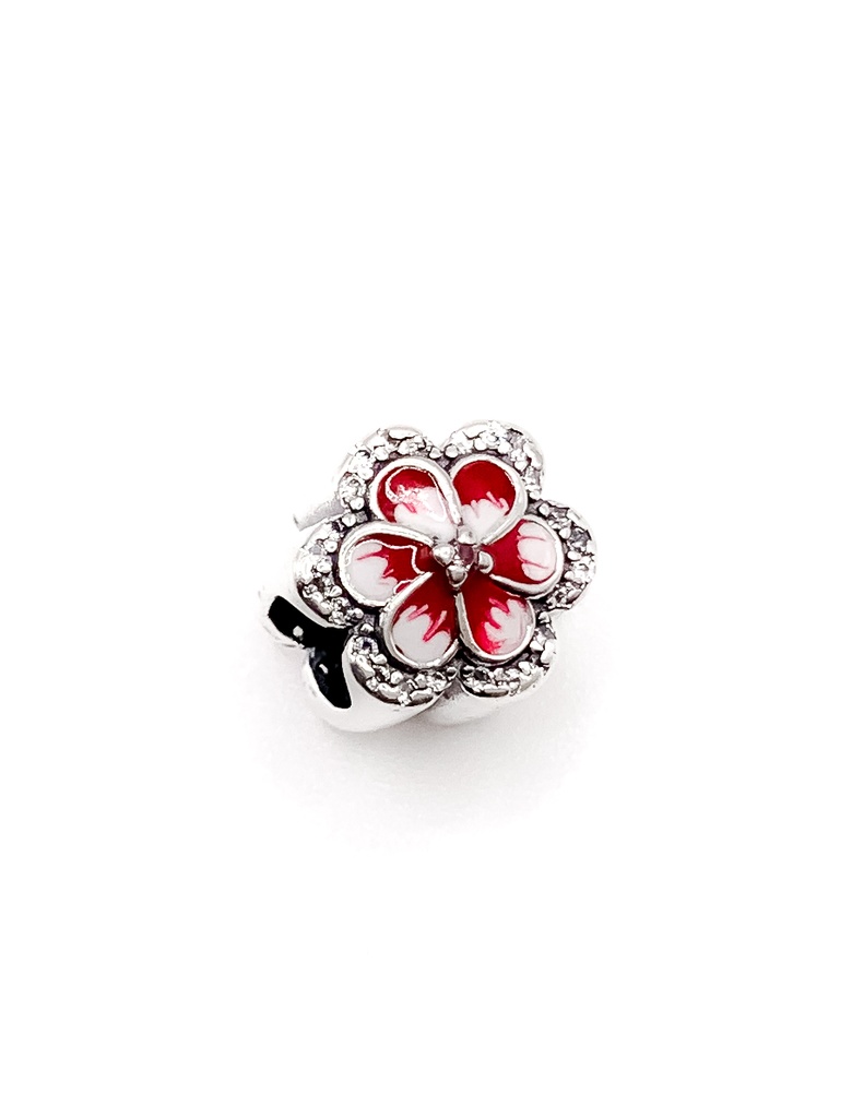 Dijes plata flor gruesa roja