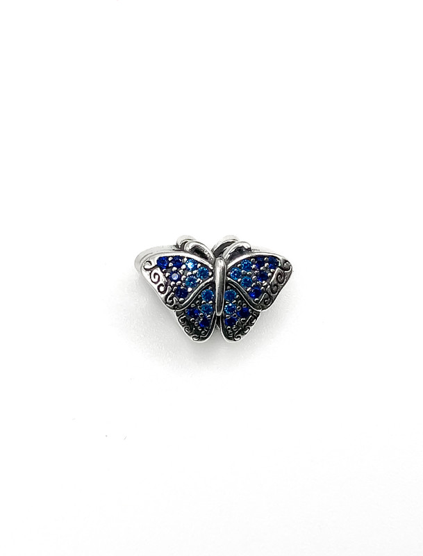 Dijes plata mariposa gruesa azul con celeste