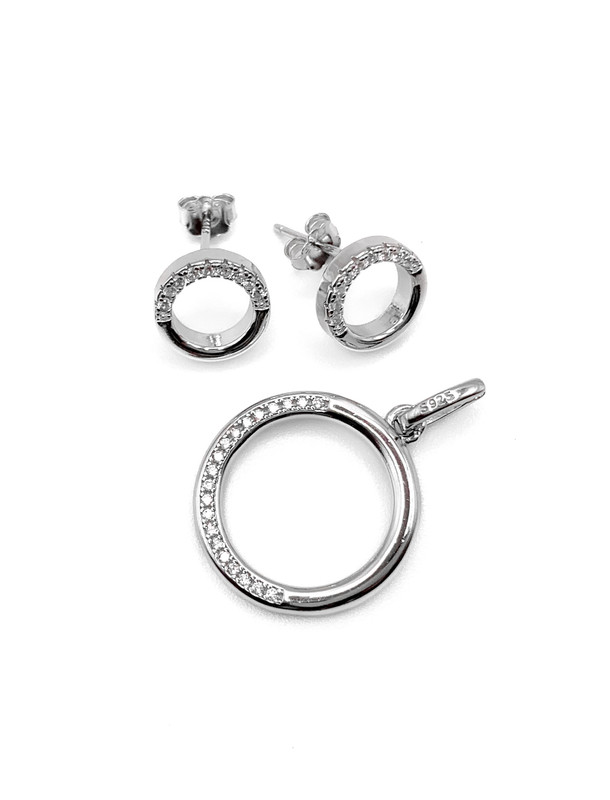 Juegos plata circulo circones blanco a presion