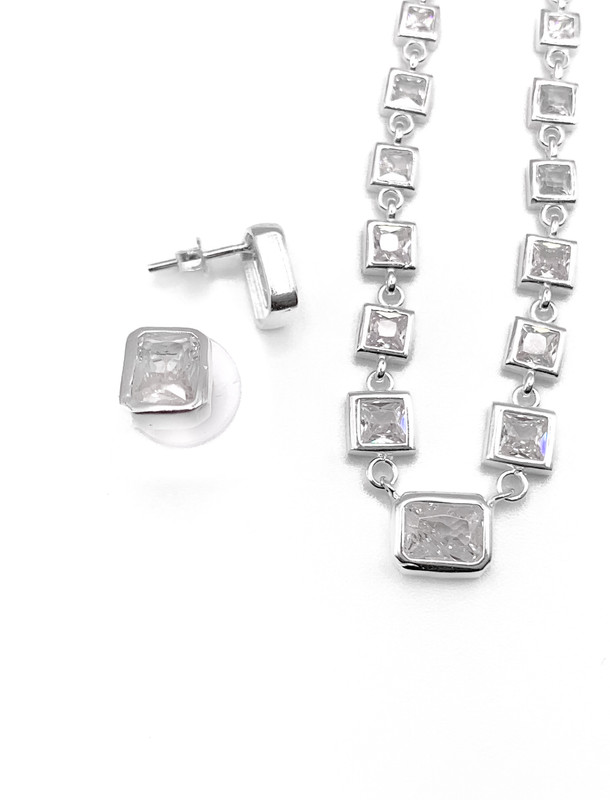 Juegos plata collar cuadrados blanco a presion