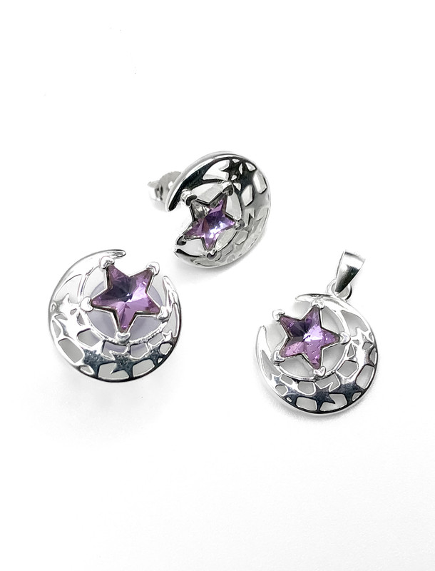Juegos plata luna lisa y estrella lila a presion